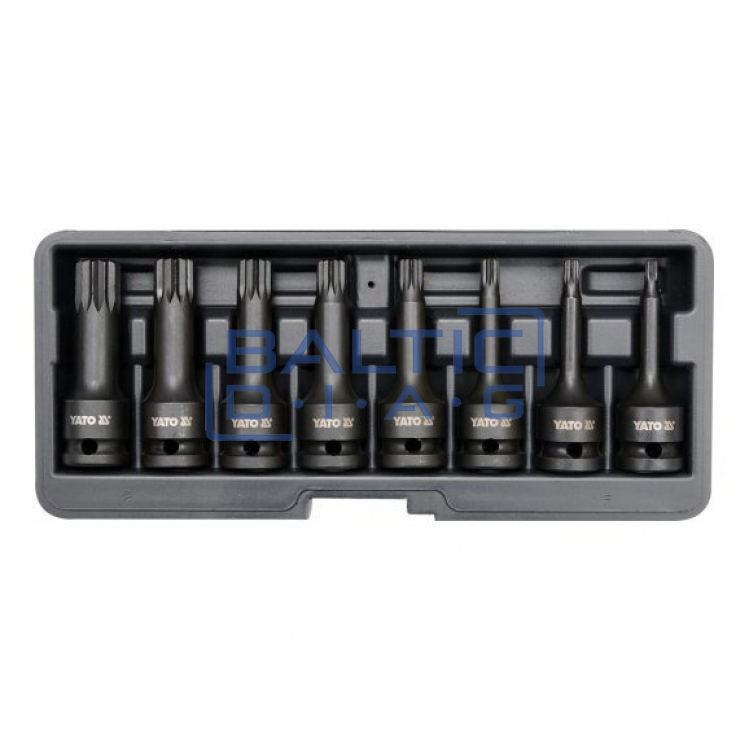 1/2 "extended head impact set with tips (SPLINE) 8pcs.