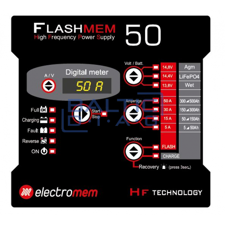 Electronic battery charger - Power supply Flashmem 50 2,7m, 12V Wet-Agm-Lithium