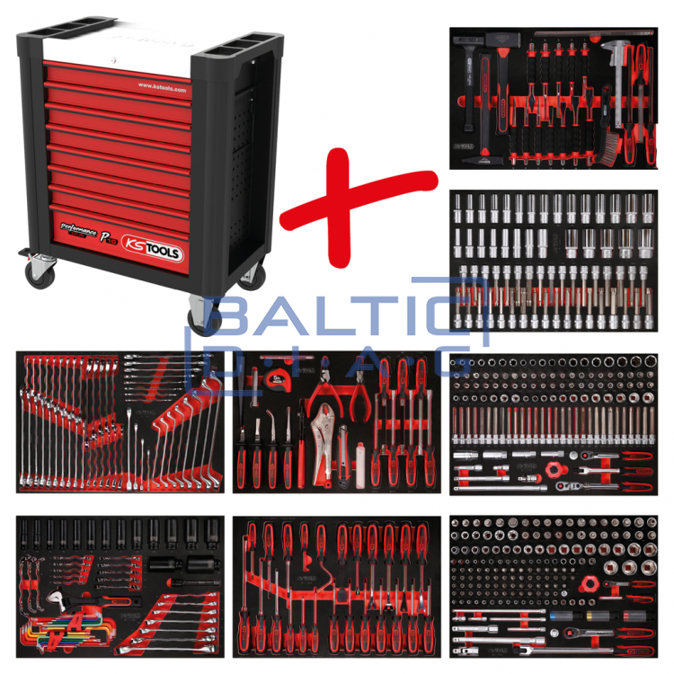 Performanceplus dirbtuvių įrankių vežimėlių rinkinys KS Tools P10 su 536 įrankiais 8 stalčiams