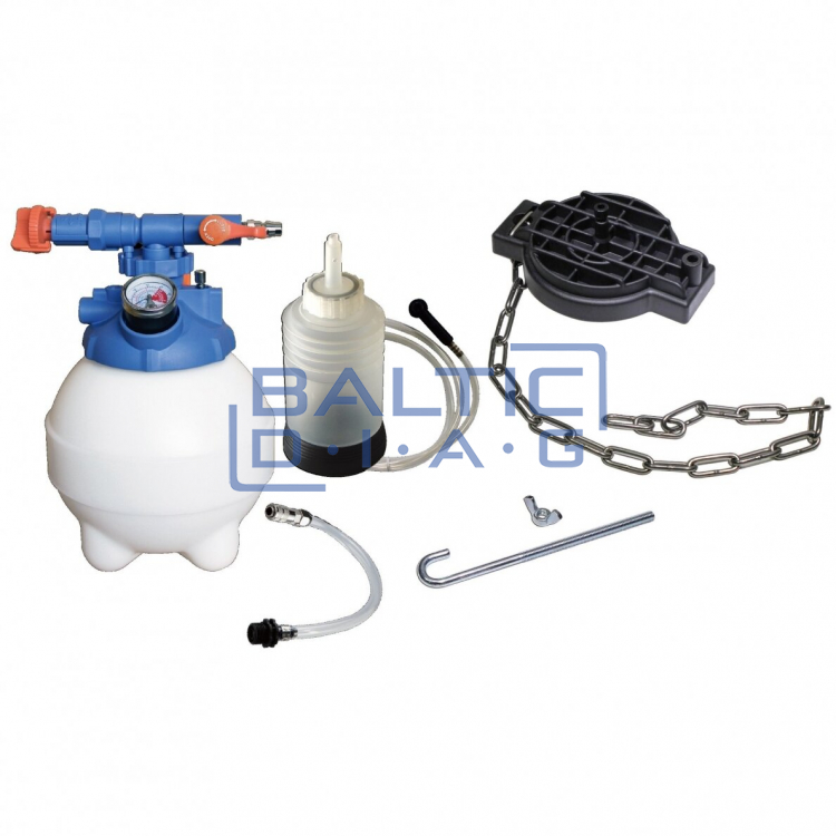 Pneum. brake fluid extraction and filling device 3l with universal adapter