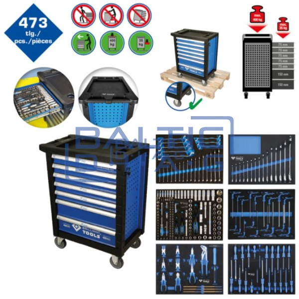 Tool cabinet with 7 drawers and 473 tools