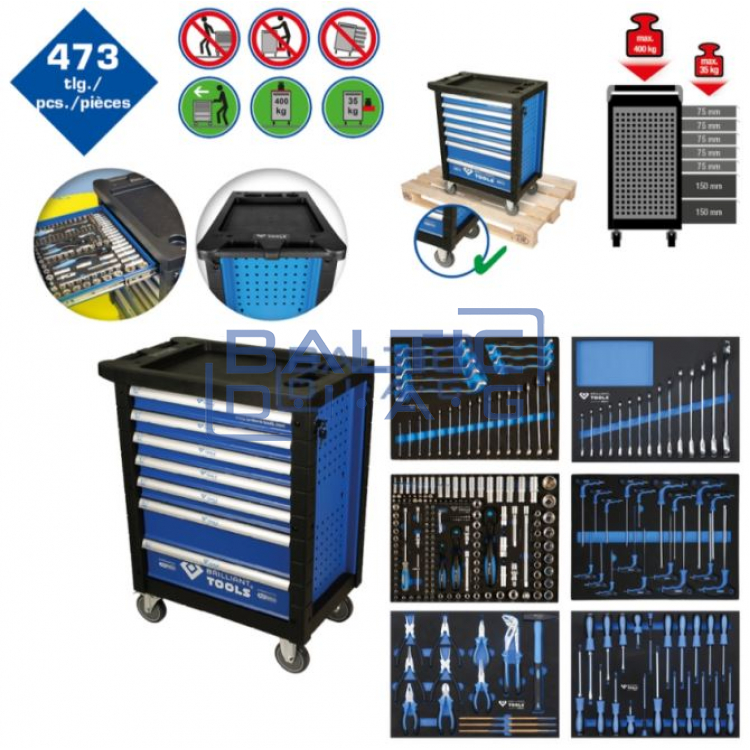 Įrankių vežimėlis su 7 stalčiais ir 473 įrankiais Brilliant Tools