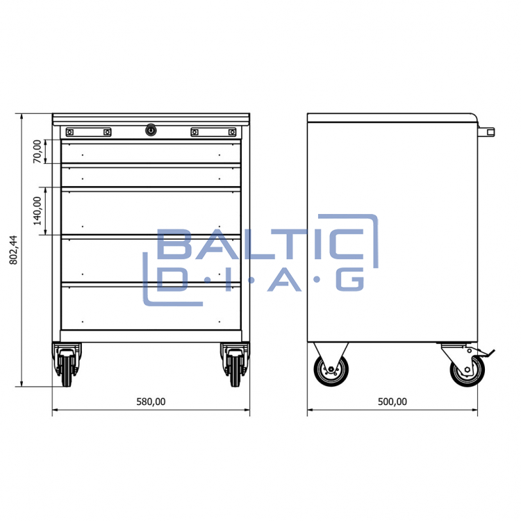 Mobile workshop cabinet with five drawers Valkenpower