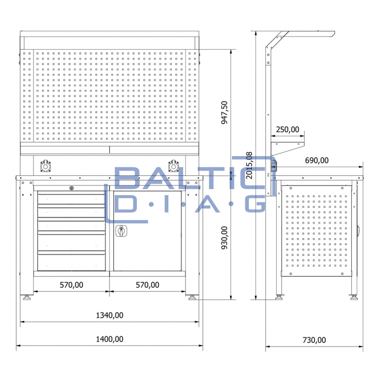 Workbench with perforated wall Valkenpower