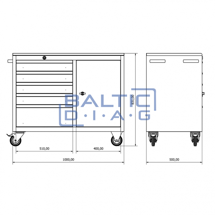 Tool trolley with 5 drawers and 1 door Valkenpower