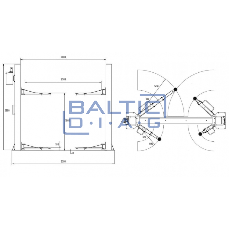 Two column post lift with electromagnetic locking, 2 + 3 - stage claws 4t BD-4000EL3