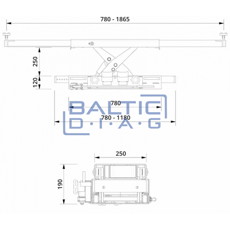 Extra wide hydraulic axle lift AC-Hydraulic 2.6 tons