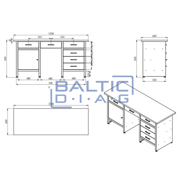 Jan Nowak desk with cabinet and drawers FRANK BLUE