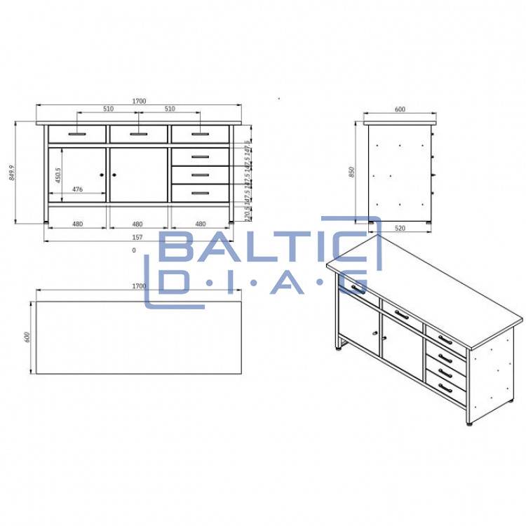 Jan Nowak desk with drawers and cabinets HENRY BLUE