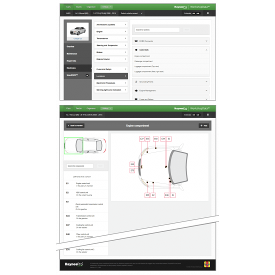 HaynesPro Electronics automobilių duomenų bazė