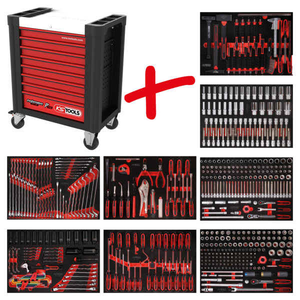 Performanceplus workshop tool trolley set KS Tools P10 with 536 tools for 8 drawer