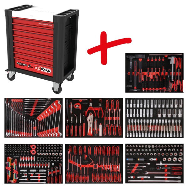 Performanceplus workshop tool trolley set KS Tools P10 with 403 tools for 7 drawer
