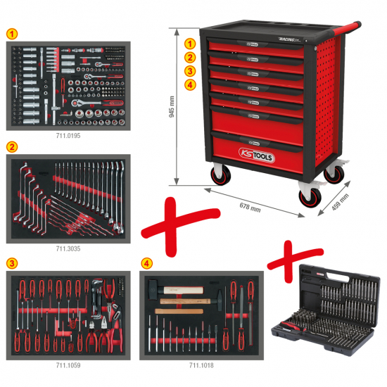 RACINGLINE BLACK / RED TOOLBOX WITH SEVEN DRAWERS AND 515 PREMIUM TOOLS