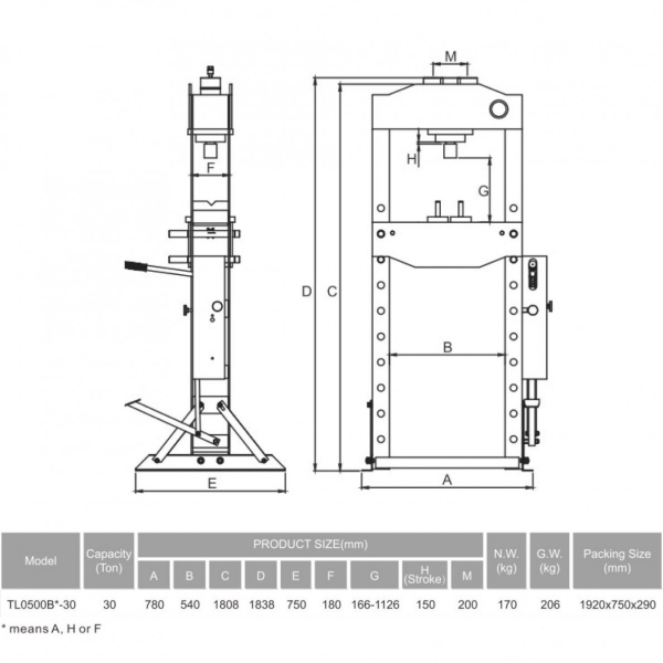 Hydraulic press with manometer 30t, stockings
