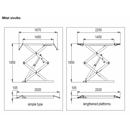 The double scissor lift is 3000 kg mounted on the floor