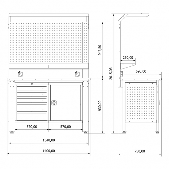 Workbench with perforated wall Valkenpower