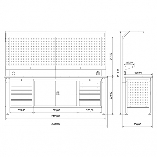 Workbench with perforated wall Valkenpower ver. 2