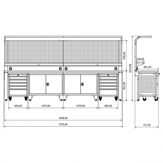 Workbench with perforated wall Valkenpower ver. 3