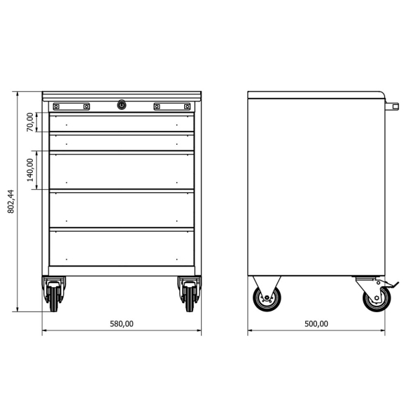 Mobile workshop cabinet with five drawers Valkenpower