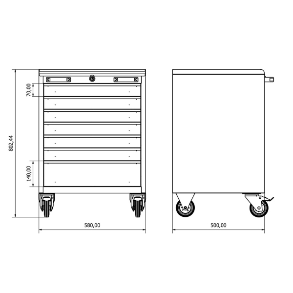 Mobile workshop cabinet with seven drawers Valkenpower