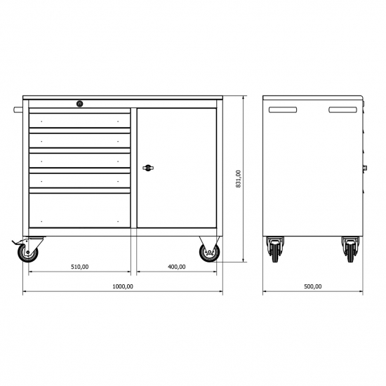 Tool trolley with 5 drawers and 1 door Valkenpower